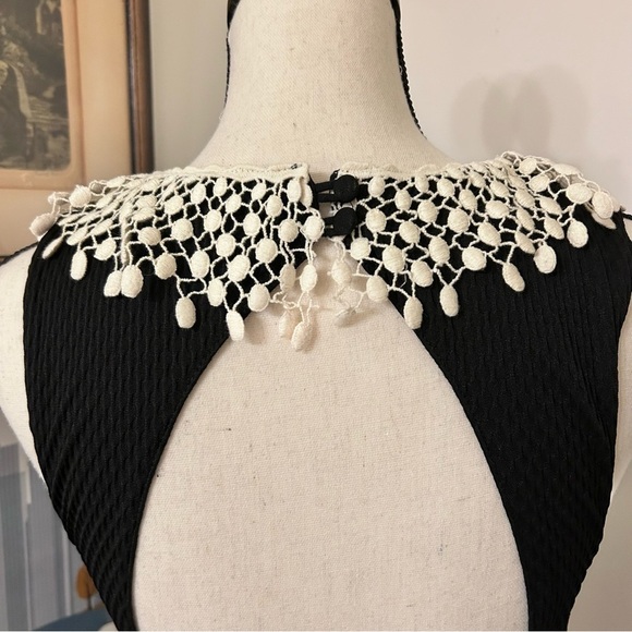 Free People Black and White Lace Embellished Mini Dress SZ M - Picture 4 of 6